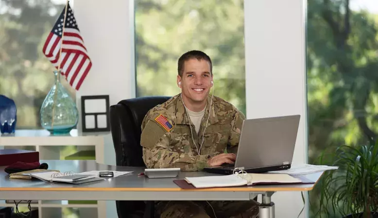Military Veteran at computer