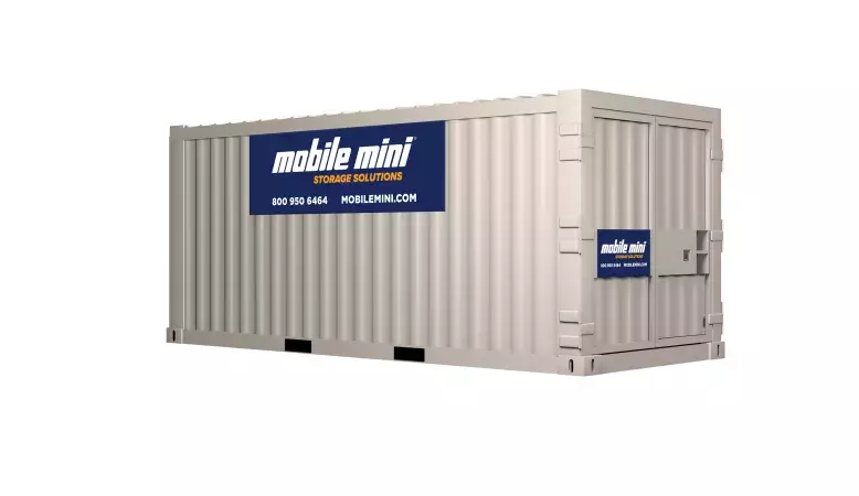 three quarter view of 20' mobile mini container 